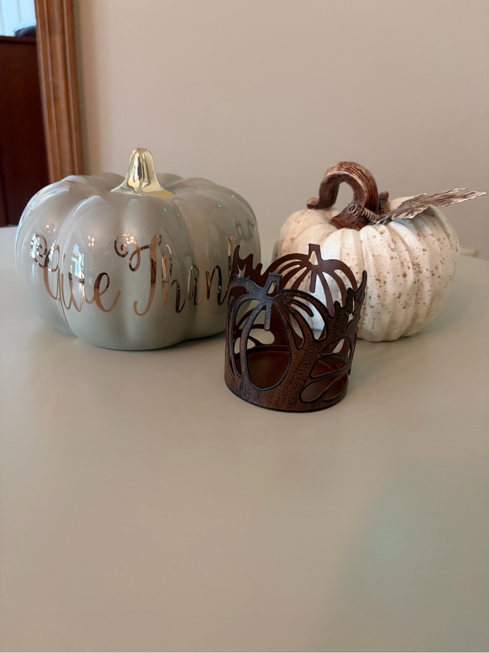 Fall Seasonal Decor - Pumpkins and Tea Light holder